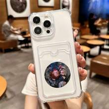 1 unidad Patrón de retrato de muñeca de terror Funda para GALAXY S25 EDGE,Esquinas con airbag antichoque reforzado, tarjetero oculto trasero para tarjetas y carnets. Cuenta con diseño elegante, ideal para uso diario y viajes. - transparente (transparente) - Ver 1