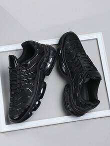 New Men's Sports Shoes, Black Personalized Black Street Casual Shoes With Air Cushion Sole, Sneakers For Men, Fashionable Men's Sports Shoes - Black - View 2