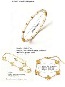 VceTd 3PCS Women's Minimalist Style Multi-Color Enamel Bamboo Knot & Flower Design Stainless Steel Fashion Bracelet Set, Suitable For Daily Commute, Outings, Vacations Or Anniversary Gift For Female Friends - Yellow Gold - View 16