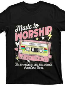 100% Cotton Y2K Loose Short Sleeve Tee Unisex Created To Worship Scripture, Bible Verse, Christian, Faith In Jesus_upscayl_4x_realesrganx4fast - Black - View 1