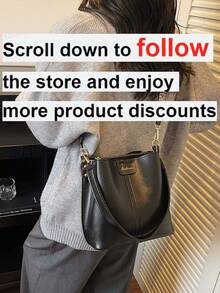 Mini Textured Solid Color PU Bucket Bag, Vintage Versatile Women Shoulder Bag, Summer - Black - View 2