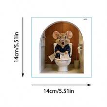 1pc Cute Little Mouse Going To The Toilet Mouse Hole Wall Sticker, Animal Sticker, Fun PVC Home Art Decoration Sticker, Waterproof And Tear-Off Wallpaper Sticker, Suitable For Living Room, Bedroom, Bathroom And Entrance Decoration Sticker - Style a - View 5