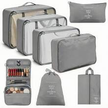 8pcs Packing Cubes Travel Set, Luggage Organizer Mesh Breathable Travel Containers, Plane Travel Essentials Dorm Room Essentials College Cruise Essentials, Travel Essentials Travel Necessities For Clothes Shoes Cosmetics Suitcase Organizer - 灰色 - 查看 1