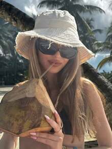 1pc Women's Drawstring Decor Bucket Hat, Adjustable Chin Strap Design, Distressed Effect, Soft Fabric, Sun Protection, Windproof, Fashionable And Versatile, Suitable For Travel, Beach, Vacation And Daily Casual Wear, Elegant And Stylish. - A - View 12