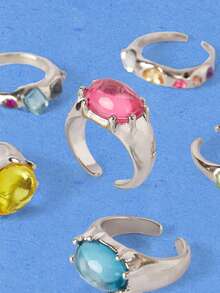 Popjeli Set Cincin Berlian Imitasi Batu Permata Kreatif Bergaya, Minimalis & Serbaguna, Hadiah Perhiasan Mewah untuk Wanita - MultiWarna - View 2