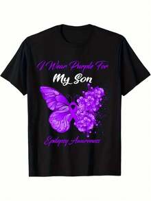 Vibrant Monarch Butterfly Print, Lightweight And Breathable, Short Sleeve, Round Neck, Casual T-Shirt For Everyday Wear, Outdoor Sports, Spring/Summer/Autumn, Sizes XL - 5XL - 黑色 14 - 查看 1