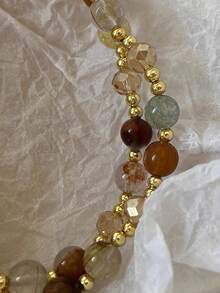 1pc Vintage Double Layer Crystal Pearl Beaded Women's Bracelet, Stone Bead Wrap Bracelet Jewelry Gift (Bead Color Random) - Multicolor - View 4