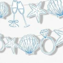 1 Set Beach Theme "Farewell Party" Toast Banner, Blue Beach Bride Or Bachelorette Party Decoration, Seashell Champagne Glasses, Wedding Ring Shaped Paper Beach Shell Party Banner, Natural Seashell Starfish Decor, Ocean Theme Party Supplies, Summer Beach Birthday Party/Baby Shower Party Decoration - View 1