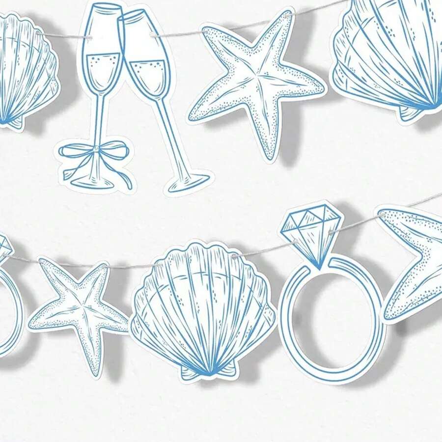 1 Set Beach Theme "Farewell Party" Toast Banner, Blue Beach Bride Or Bachelorette Party Decoration, Seashell Champagne Glasses, Wedding Ring Shaped Paper Beach Shell Party Banner, Natural Seashell Starfish Decor, Ocean Theme Party Supplies, Summer Beach Birthday Party/Baby Shower Party Decoration - View 1