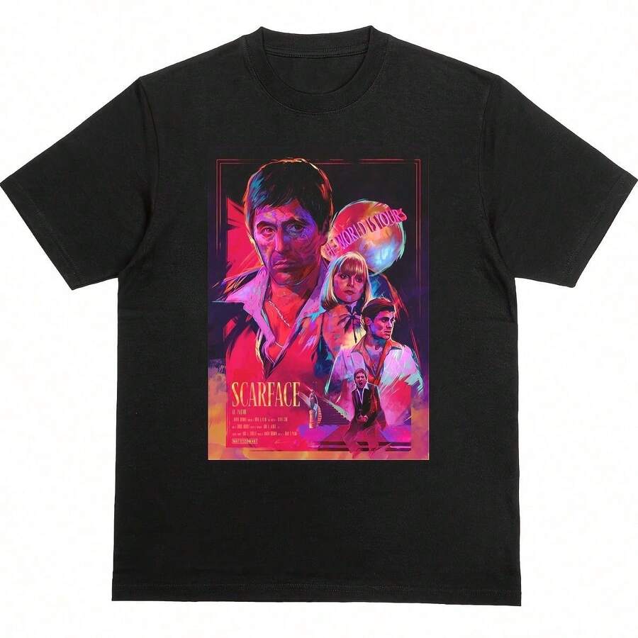 Camiseta de Manga Corta Unisex de Alta Calidad, Estilo Hip-Hop, 100% Algodón, Ropa de Rapero - Negro - Ver 1