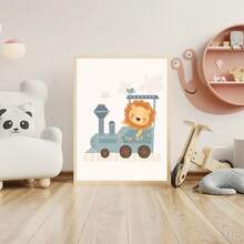 1pc Framed Canvas Wall Art, Circus Train Animal Children's Room Decor Painting, Lion In Steam Train Carriage, Monkey And Giraffe In Carnival Carriage, And Party Elephant Holding Balloon On Cream Background, Bohemian Style Neutral Nursery Gallery Wall Decor, Ready To Hang Framed Art Set, Suitable For Toddler Bedroom, Playroom And Baby Shower Gift, Gift For Little Circus Fans, Gentle And Minimalist Children's Room Wall Decoration - Multicolor - View 6