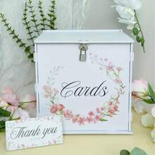 Outdoor Holiday Decor White Wedding Card Box With Lock, Acrylic Gift Card Box With Blue Floral Wreath, Wedding Reception Decoration, Graduation Birthday Bride Shower Party Decor Wallet Gift Box - 1PC - View 6