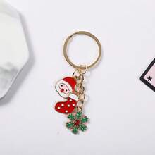 1pc Christmas Themed Enamel Keychain With Snowman, Santa Claus And Snowflake Charms, Zinc Alloy Material - Multicolor - View 13