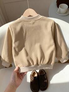 Boys' Casual Fashion Solid Color Baseball Collar Zipper Front Long Sleeve Fleece Jacket, Autumn/Winter - Khaki - View 3