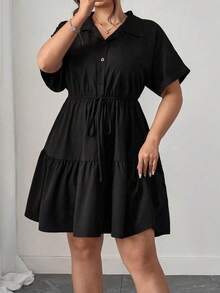 Vestido informal de estilo camisa de talla grande con detalles ricos - Marrón Mocha - Ver 7