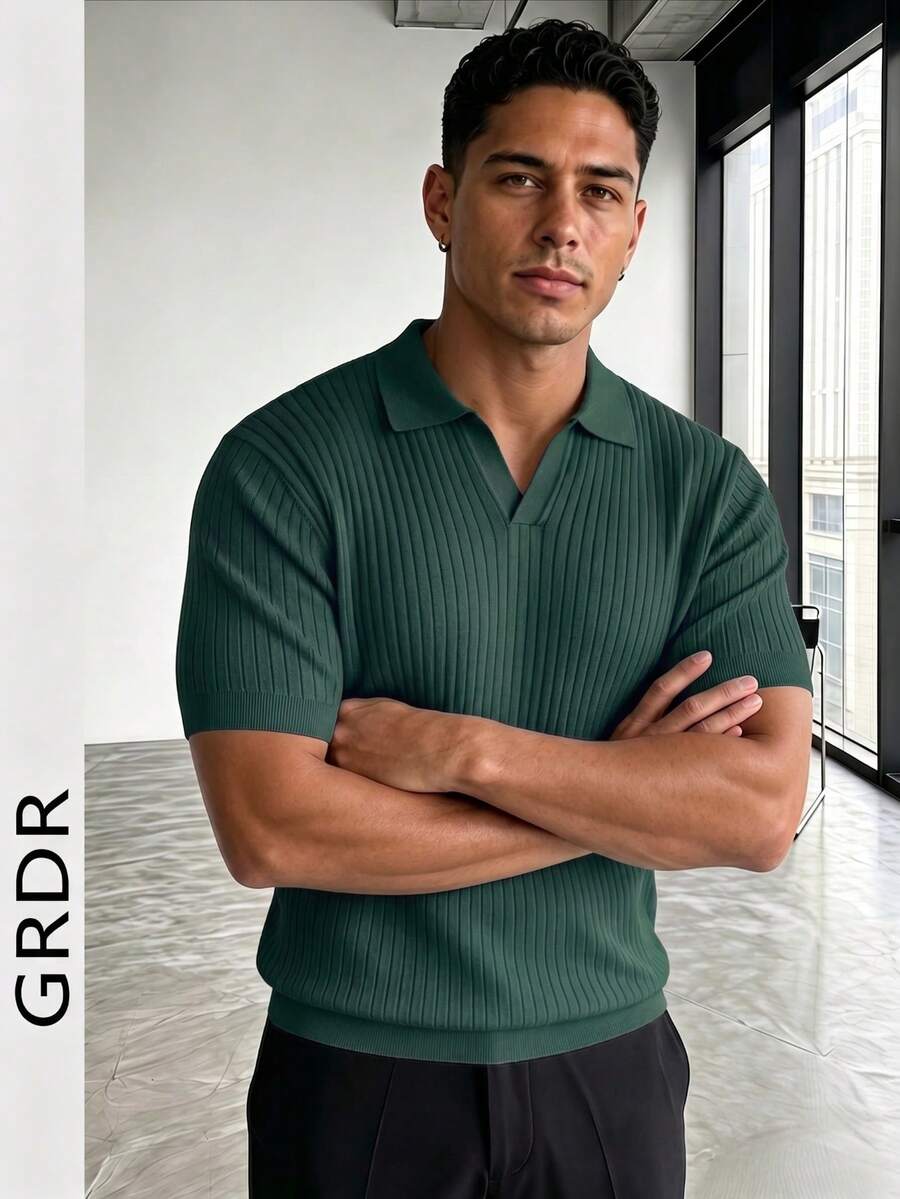 GRDR Men's Solid Color Short Sleeve Casual Knit Top