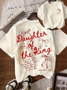 'The King's Daughter' Graphic T-Shirt, Women's Faith Clothing With Biblical Aesthetic, With Text Printed On The Back, Double-Sided 'Daughter Of The King' T-Shirt - 杏子 3 - 查看 1