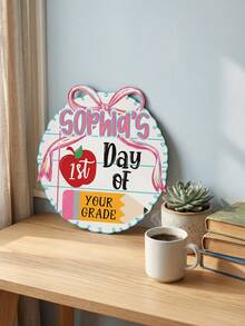 1pc Custom First Day Of School Wooden Sign,Custom Text,Personalized Scalloped Bow Apple Pencil Back To School Photo Prop Plaque,First Day Grade Keepsake Sign For First Day School Picture - Multicolor - View 5