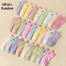 1/5/10/15/20 Pairs Women's Random Color Short Socks, Dopamine Sweet Versatile Bowknot Design, Suitable For Daily Wear - Multicolor - View 15