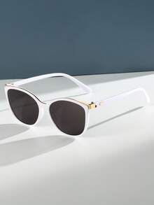 1pc Plastic Cat Eye Frame Fashion Glasses - White Frame All Gray - View 7