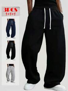 3pcs Men's Autumn/Winter Minimalist Fashion Casual Loose Sports Sweatpants For Daily Wear And Outdoor - Multicolor - View 1