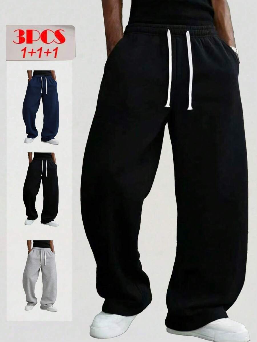 3pcs Men's Autumn/Winter Minimalist Fashion Casual Loose Sports Sweatpants For Daily Wear And Outdoor - Multicolor - View 1