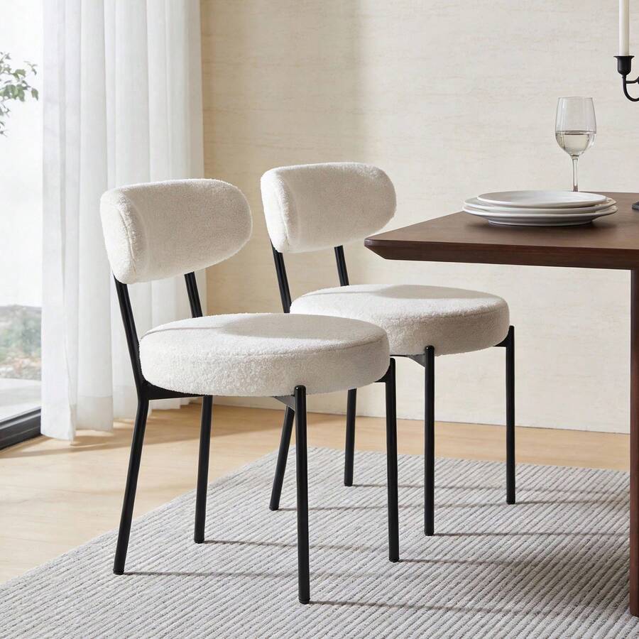 Dining Chairs Set Of 2, Mid Century Modern Chair Round Upholstered Curved Backrest, Kitchen Vanity Living Room Chairs With Black Metal Legs, Green - Grey - View 1