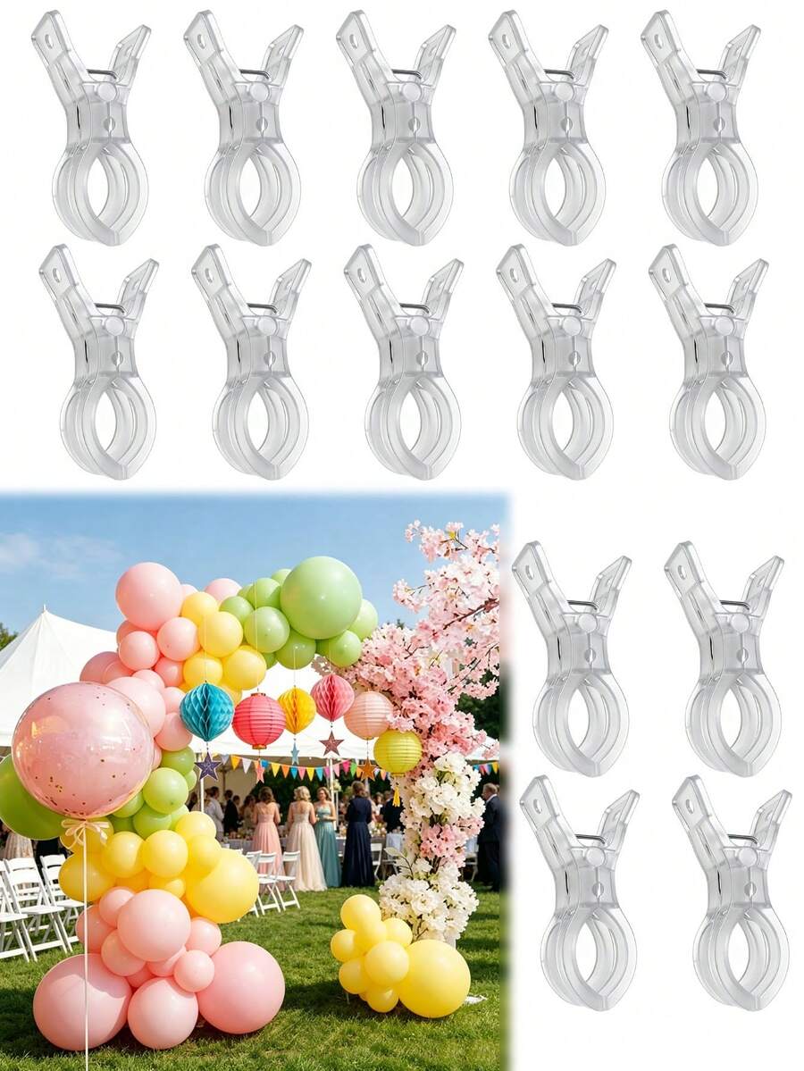 10pcs 3.5 Inch Thick Transparent Plastic Spring Clamps, Multipurpose Balloon Arch Fixing Clips, Birthday Wedding Holiday Party Backdrop Support Clips, DIY Craft Woodworking Photography Studio Essential Hobby Tools - Multiple Styles - View 1