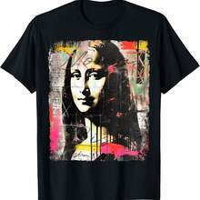 Abstract Graffiti Art Leonardo Da Vinci Art Mona Lisa T-Shirt - Black - View 10