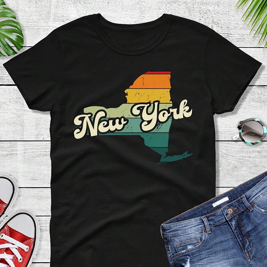 SColors New York Retro T-Shirt, Vintage State Tee - Shape - View 1
