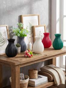 2/1pc Nordic Style Plastic Vase, Imitation Ceramic Geometric Striped Flower Vase, Shatterproof Decorative Vase For Dried & Fresh Flowers, Perfect For Living Room, Home & Cafe Decor - Multicolor - View 3