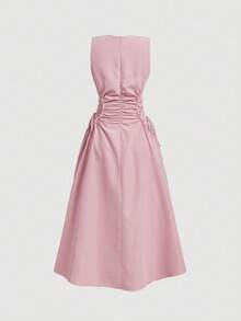 MOD Vestido largo negro para una cita nocturna con detalle plisado sólido en el lateral cruzado y escote de frenillo - Rosa Fucsia - Ver 3
