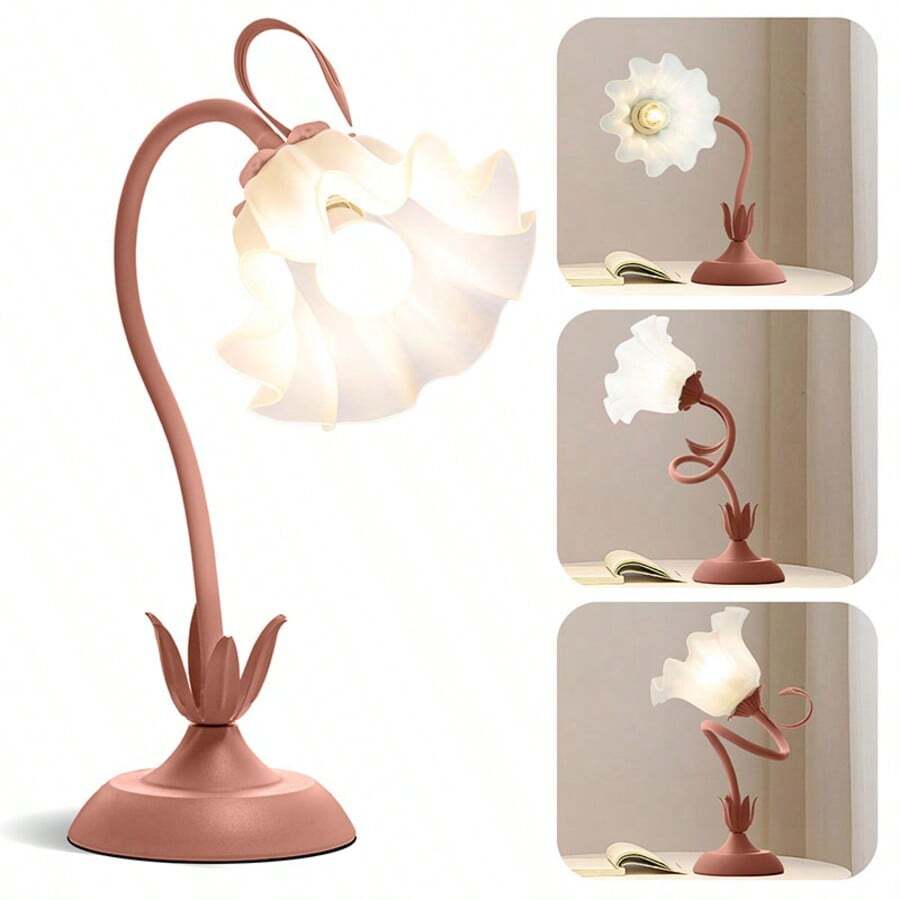 1pc Flexible Flower Lamp With Adjustable Shape And Color, Sleep Light, Desk Lamp, Living Room Light, Wildflower Lamp, Bedside Lamp, Bedroom Light, Home Decor Lamp (Color: Green, Pink, Includes Bulb)