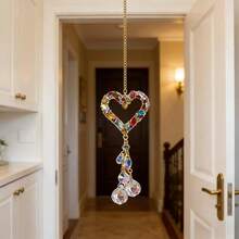 Boho Gold Chain Multicolor Gem Heart Sun Catcher Iridescent Faceted Crystal Drop Hanging Decor Aesthetic Room Window Wall Photo Prop Decoration - 20 Pink Heart-shaped Balls - View 5