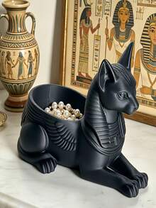Halloween Gothic Style Desktop Storage Rack, Black Egyptian Cat Storage Shelf, Bastet Statue, Halloween Home Decor - A - View 7