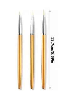 3pcs Metallic Handle Nail Art Brushes, Painting Brushes, Liner Brushes, Ultra-Fine Line Brushes Nail Art Tools, Different Sizes (7mm/9mm/11mm) Professional And DIY Nail Tip Trimming Tools, Nail Brush Set, Nail Brushes - Gold - View 4