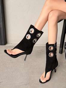 2026 New Kitten Heel Ruched Knee-High Boots Pointed Toe Over-The-Knee High Shaft Boots Vintage Wide Leg Rider Boots - Black - View 7