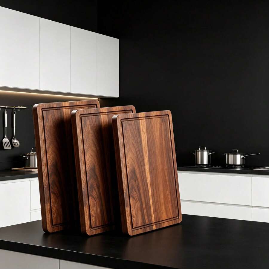3pcs. Set Of Premium Rosewood Cutting Boards, Natural Wood Style High-End Cutting Boards, Size (38 X 26 / 33 X 23 / 28 X 20 Cm) Solid Wood Chopping Boards, Easily Process Meat, Vegetables, Fruits, Bread And Other Ingredients. Suitable For Hotels, Restaurants, Homes, Apartments, Dormitories. - Rust Brown - View 1