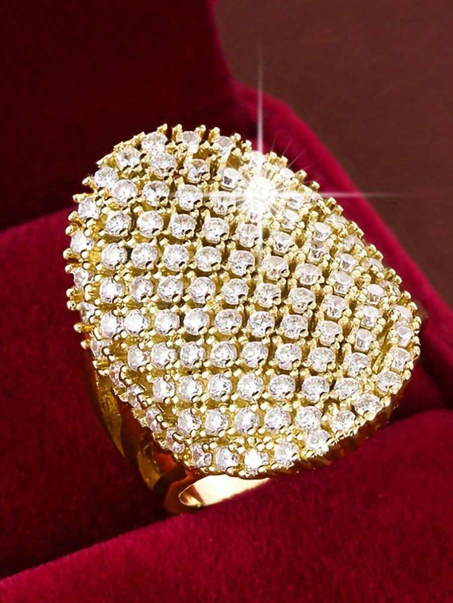1pc Elegant Cubic Zirconia Ring, Suitable For Women To Wear, Suitable For Wedding, Engagement, Anniversary Party, Valentine's Day Gift - Yellow Gold - View 1
