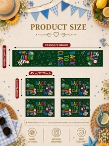 1 pieza - Juego de camino de mesa y manteles individuales de vuelta a la escuela, decoración de mesa de lino verde con mochila, libros, globo terráqueo, despertador y estilo de pizarra para fiesta de aula y comedor del hogar - Multicolor - Ver 14