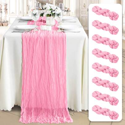 1 buc/3 buc Runner de masă stil boem din tifon, runner de masă din gază semitransparentă, potrivit pentru nuntă, zi de naștere, baby shower, petrecere, decor de masă stil boem (roz)