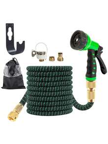 25/150FT Expandable Flexible Garden Hose With 7-Function Brass Connector 1/2" And 3/4" Spray Nozzle, Suitable For Car Washing, Garden, Lawn, Pet Bathing - A - View 2