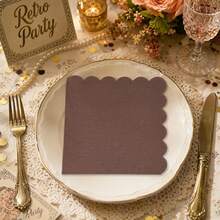 10/20/40/60pcs Vintage Coffee Brown Scalloped Edge Cocktail Napkins, Retro Party Napkins, Suitable For Vintage Parties, Weddings, Afternoon Tea, Bachelorette Parties And Halloween - Brown - View 3