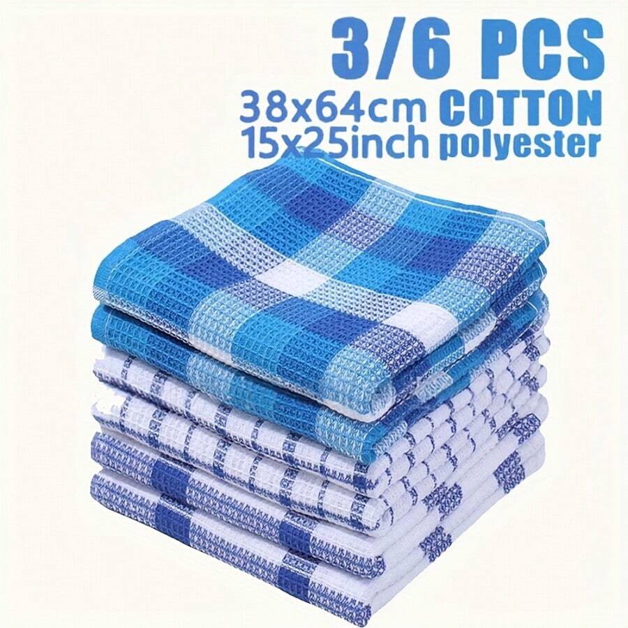 3/6 buah Lap Dapur Penyerap Motif Kotak-kotak Aneka Warna (14,9" X 25,2"), Lembut, Dapat Digunakan Kembali dan Dicuci, Perlengkapan Pembersih Rumah yang Penting, Aksesori Dapur