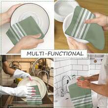 2pcs White & Green Striped Kitchen Towels, Soft Absorbent Household Kitchen Cleaning Cloth, Machine Washable, Reusable, Housewarming Home Decor Gift, Kitchen Accessories - Green - View 6
