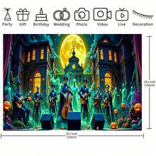 Customize A Halloween Happy And Skull Music Party Garage Backdrop, A Spooky Garage Hanging Backdrop Decoration, A Halloween Backdrop. - Multicolor - View 4