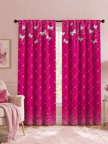 2pcs Fuchsia Sequin Diamond Curtains,Sparkling Bow Rod Pocket Drapes,Y2K Style Bedroom Decor,Modern Luxury Living Room Curtains,Bling Glitter Window Treatments,Party Home Decor - Multicolor - View 1