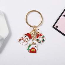 1pc Christmas Themed Enamel Keychain With Snowman, Santa Claus And Snowflake Charms, Zinc Alloy Material - Multicolor - View 8