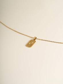 1pc Niche Luxury Vintage Stainless Steel 18K Gold Plated Square Tarot Card Evil Eye Star Moon Sun Pendant Necklace For Women, Hypoallergenic, Suitable For Daily Commute, Vacation, Party, Versatile Jewelry - Gold - View 2