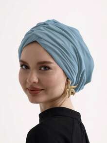 1pc Women's Classic Solid Color Chemo Turban Hat, High Elasticity, Pleated Design, Anti-Slip, Breathable, Multi-Layer Pleats For Fuller Look, Perfect For Hijab Wear, Soft & Skin-Friendly Modal Knit Fabric, Suitable For Daily Wear For Dress - Coffee Brown - View 39